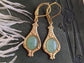 Handmade Green Aventurine Earrings, Golden Brass Settings, Art Nouveau Vintage Jewelry
