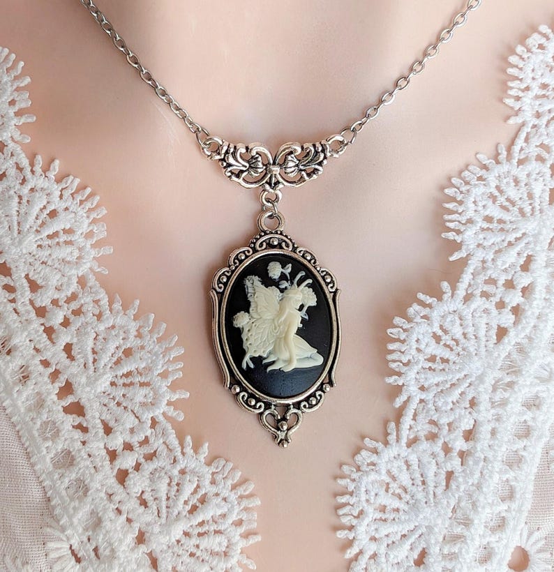 Fairy Cameo Necklace, Antiqued Silver Woodland Fae Jewelry Gift