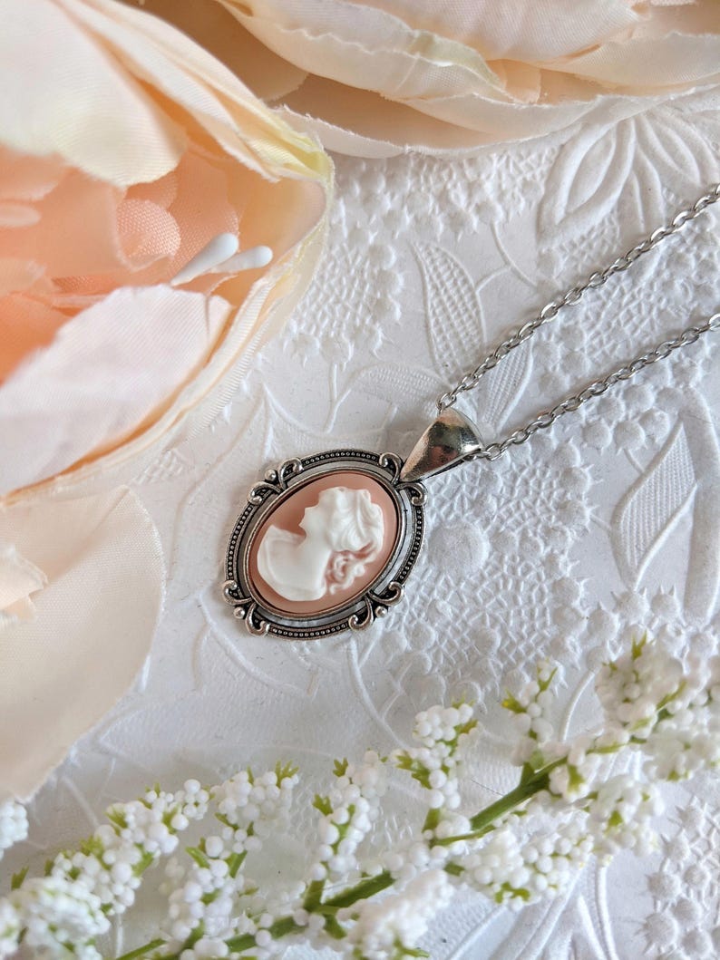 Victorian Cameo Necklace: Vintage Style Lady Pendant, Antique Silver