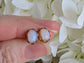 Vintage Opal Glass Earrings, Pale Harlequin Studs in Golden Brass