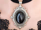 Black Obsidian Choker – Gothic Velvet Ribbon Necklace, Bronze Pendant