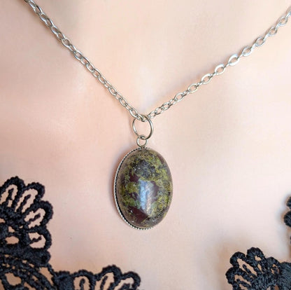 Oval Dragon’s Blood Jasper Necklace | Boho Gemstone Pendant Jewelry