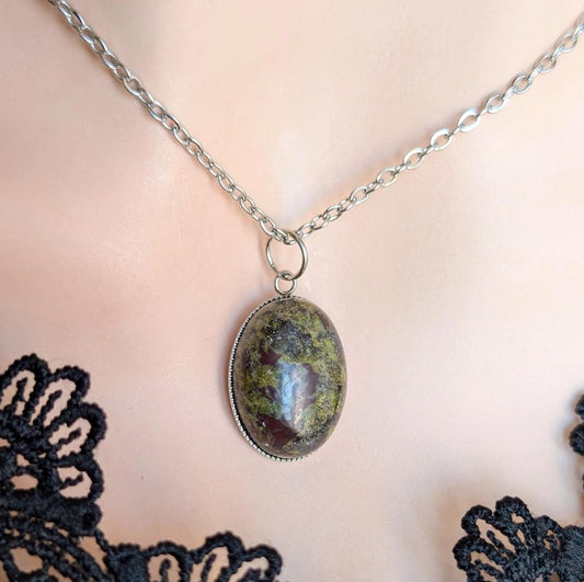 Oval Dragon’s Blood Jasper Necklace | Boho Gemstone Pendant Jewelry