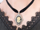 Gothic Cameo Choker Necklace, Vintage Setting on Black Velvet Ribbon