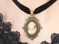 Gothic Cameo Choker Necklace, Vintage Setting on Black Velvet Ribbon