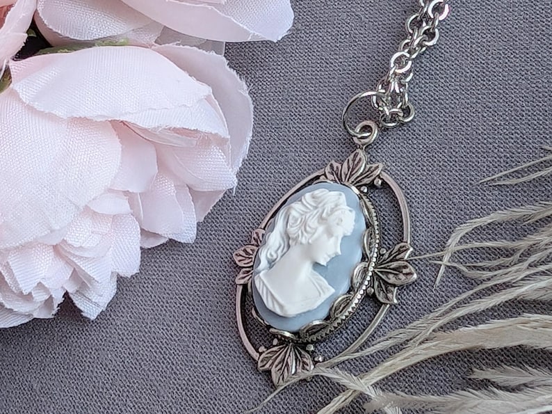 Victorian Cameo Necklace: Antiqued Silver Leaf Pendant, Vintage Style