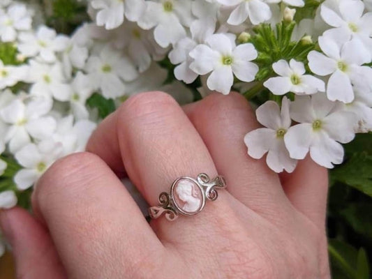 Sterling Silver Adjustable Cameo Ring, Handmade Victorian Jewelry