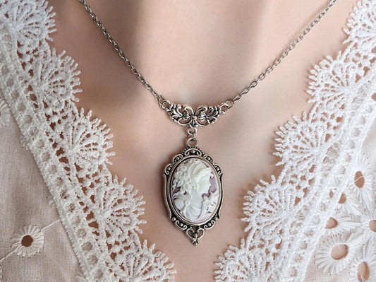 Goddess Cameo Necklace, Vintage Victorian Bridal Jewelry Gift for Her