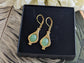 Handmade Green Aventurine Earrings, Golden Brass Settings, Art Nouveau Vintage Jewelry