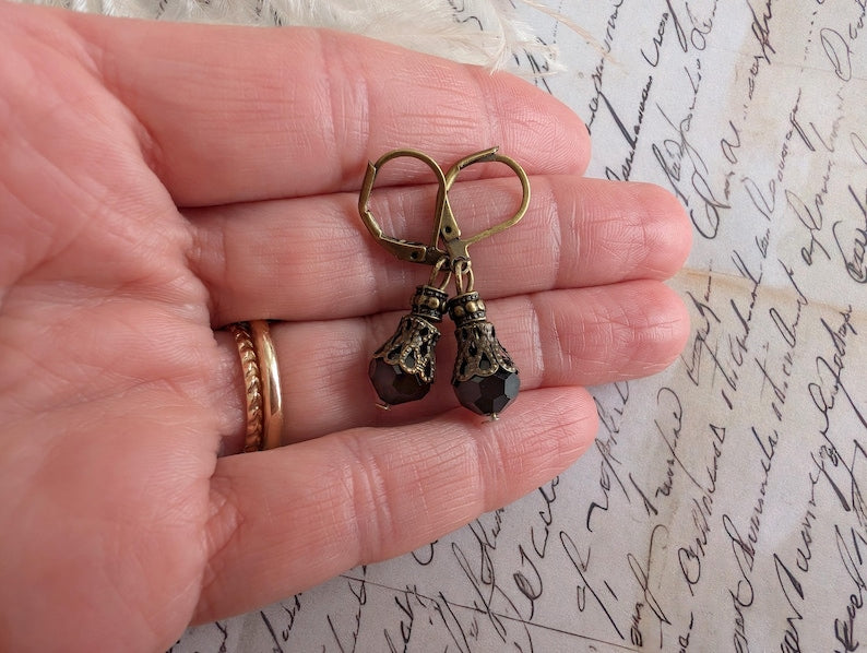 Black Drop Earrings, Gothic Vintage Style Jewelry, Gift for Her
