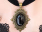 Black Obsidian Choker – Gothic Velvet Ribbon Necklace, Bronze Pendant