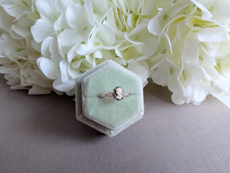 Cameo Ring with Cubic Zirconia, Sterling Silver Jewelry, Adjustable Size