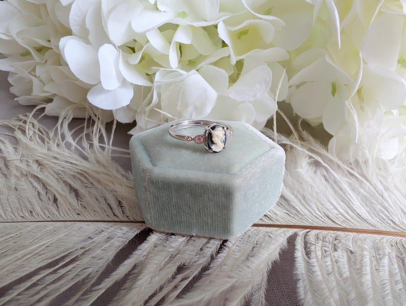 Cameo Ring with Cubic Zirconia, Sterling Silver Jewelry, Adjustable Size