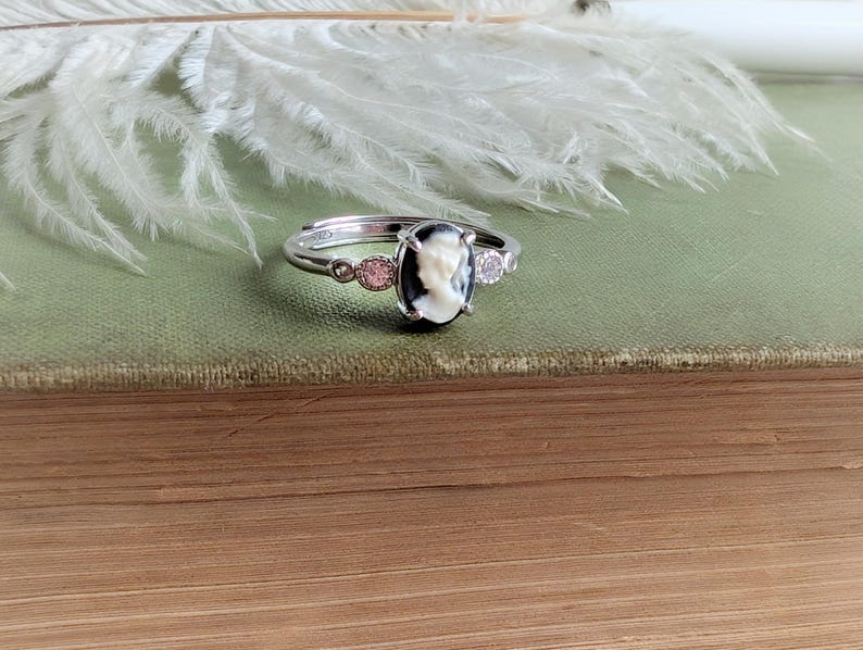 Cameo Ring with Cubic Zirconia, Sterling Silver Jewelry, Adjustable Size