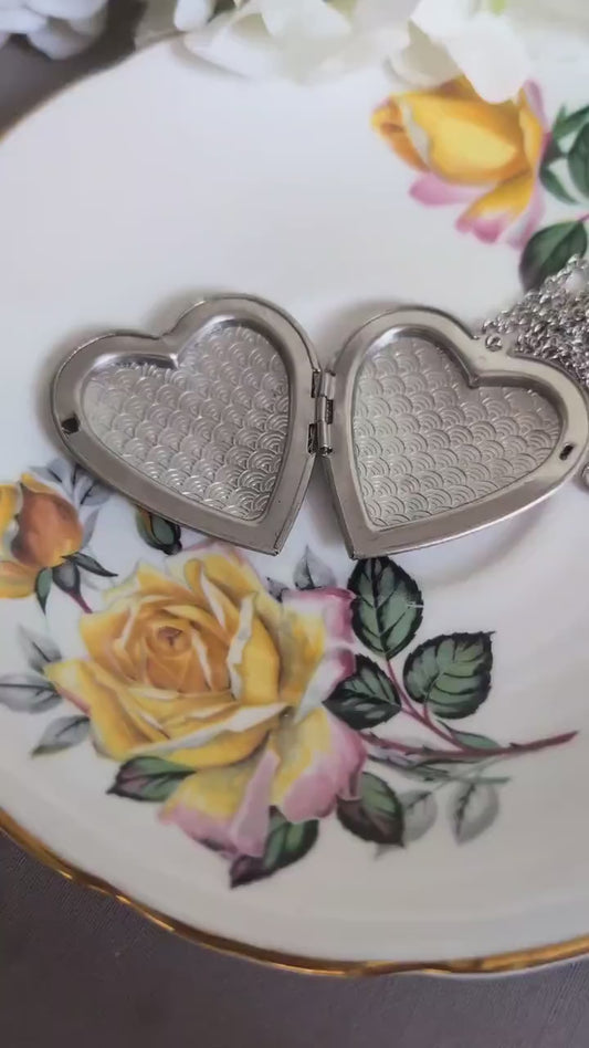 Silver Plated Heart Locket Necklace, Romantic Keepsake Gift for Girlfriend