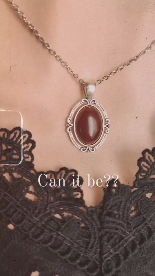 Blood Red Agate Necklace | Antique Silver Pendant, Handmade Jewelry