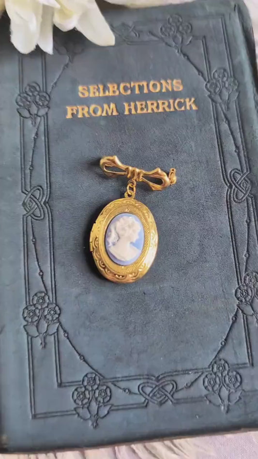 Gold Cameo Locket Brooch: Vintage Style Bridal Bouquet Charm