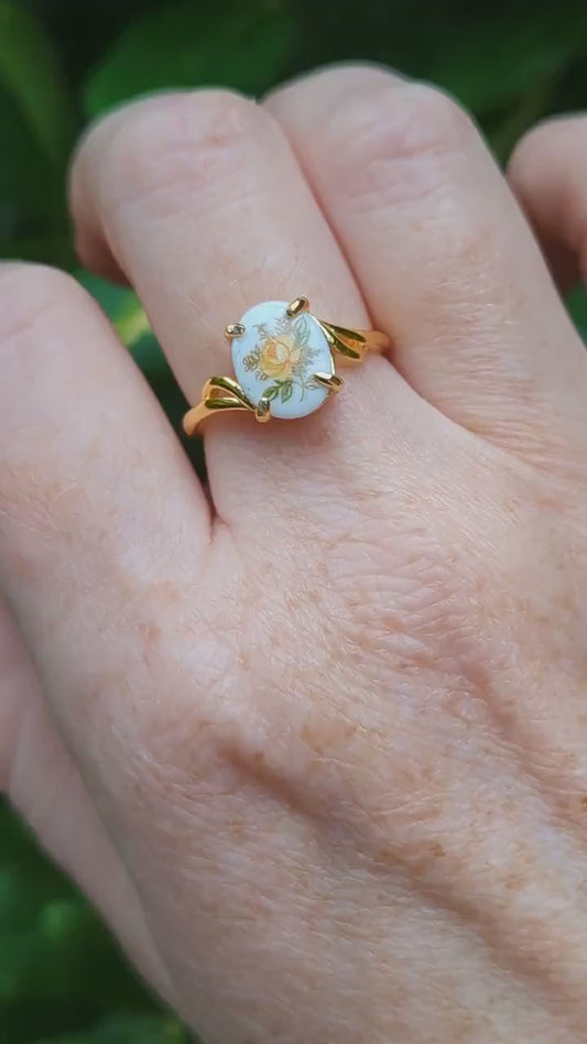 Gold Vermeil Blue Rose Ring - 925 Sterling Silver - Victorian Floral Jewelry