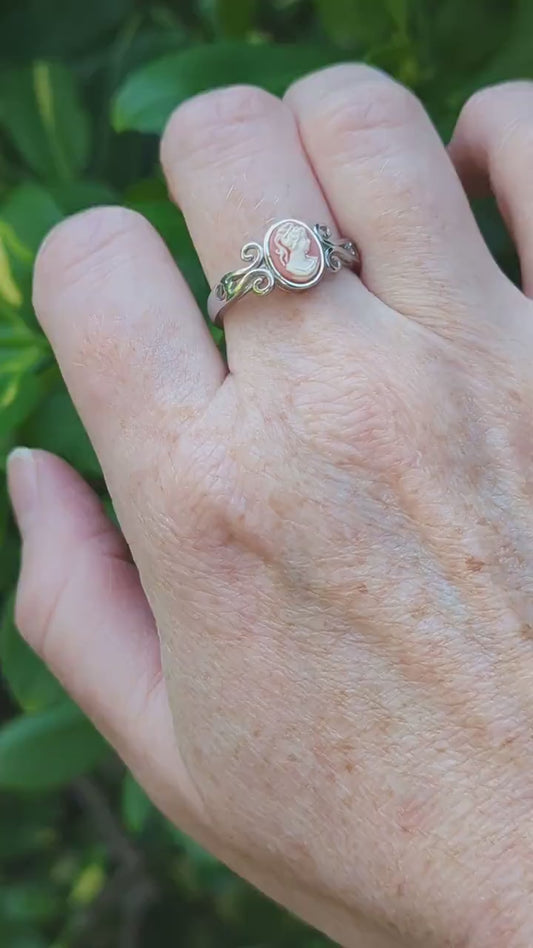 Carnelian Cameo Ring: Sterling Silver Adjustable Victorian Jewelry