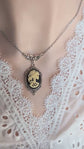Lady Skull Necklace, Gothic Day of the Dead Pendant, Silver Plated Brass