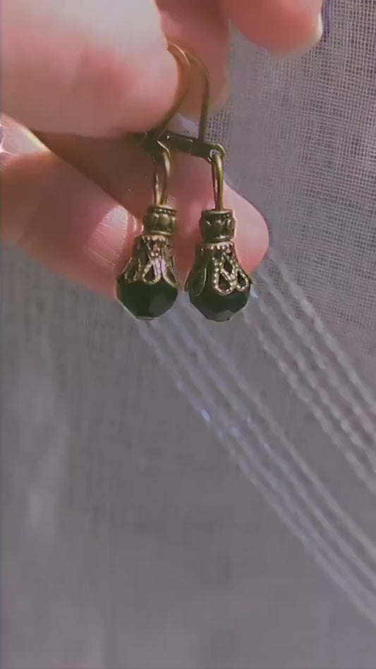 Black Drop Earrings, Gothic Vintage Style Jewelry, Gift for Her