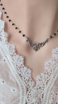 Silver Filigree Choker Necklace | Black Beaded Rosary Gothic Jewelry