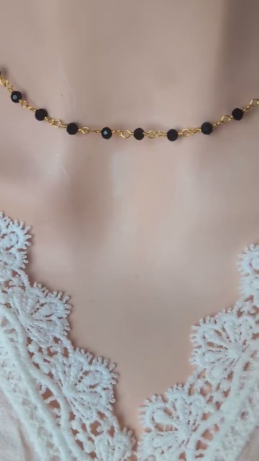 Black Bead Choker Necklace | Gothic Vintage Rosary Chain Jewelry
