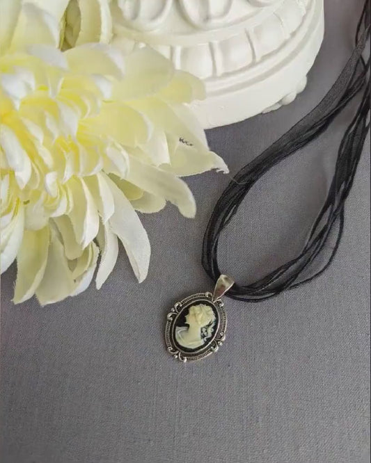 Gothic Cameo Choker: Black Ribbon Necklace