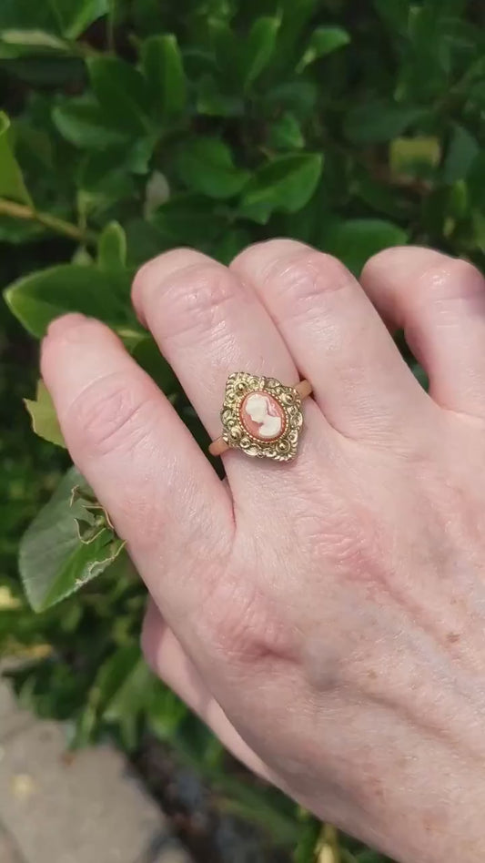 Victorian Style Cameo Ring, Antique Replica, Adjustable Brass