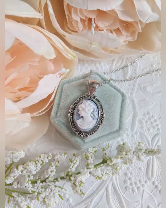 Green & Ivory Cameo Necklace, Victorian Gothic Vintage Bridal Jewelry