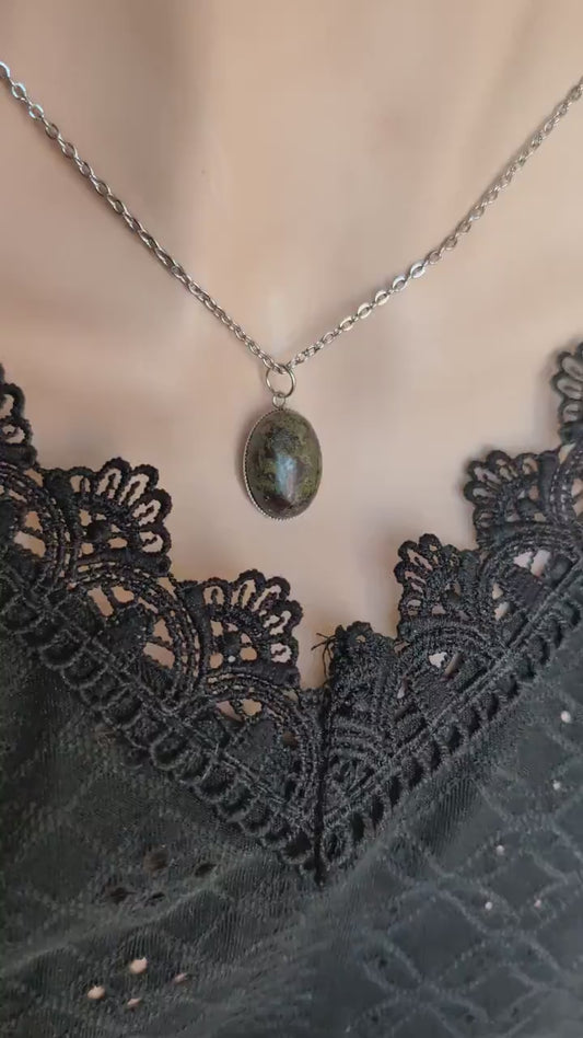 Oval Dragon’s Blood Jasper Necklace | Boho Gemstone Pendant Jewelry