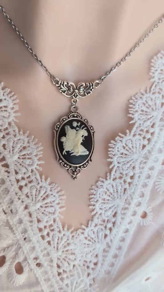Fairy Cameo Necklace, Antiqued Silver Woodland Fae Jewelry Gift