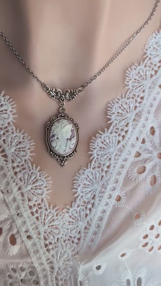 Goddess Cameo Necklace, Vintage Victorian Bridal Jewelry Gift for Her