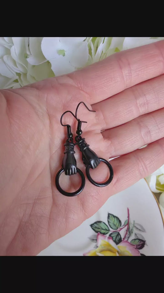 Black Victorian Hand Earrings, Gothic Vintage Inspired Jewelry