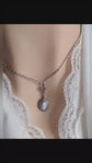 Blue Cameo Necklace: Silver Fleur de Lys Victorian Style Pendant