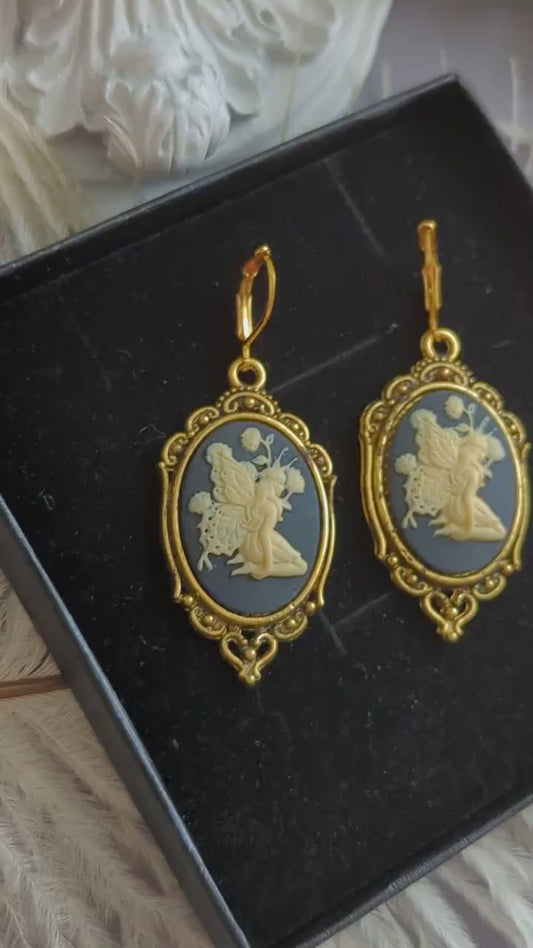 Fairy Cameo Earrings: Antiqued Silver Woodland Fae Jewelry
