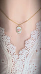 Vintage 1980s Pink Rose Necklace - Limoges Style Porcelain on White Background