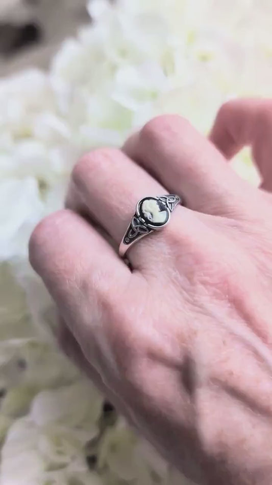 Sterling Silver Cameo Ring, Celtic Knot Jewelry, Adjustable Size