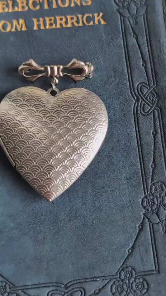 Silver Bee Heart Locket Brooch: Art Deco Bridal Bouquet Charm