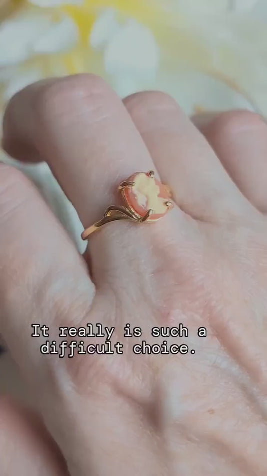 Carnelian Cameo Ring, Gold Vermeil Victorian Adjustable