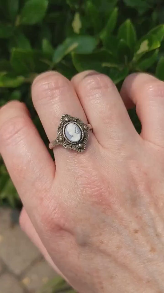 Blue Lady Cameo Ring, Victorian Vintage Style Jewelry Gift