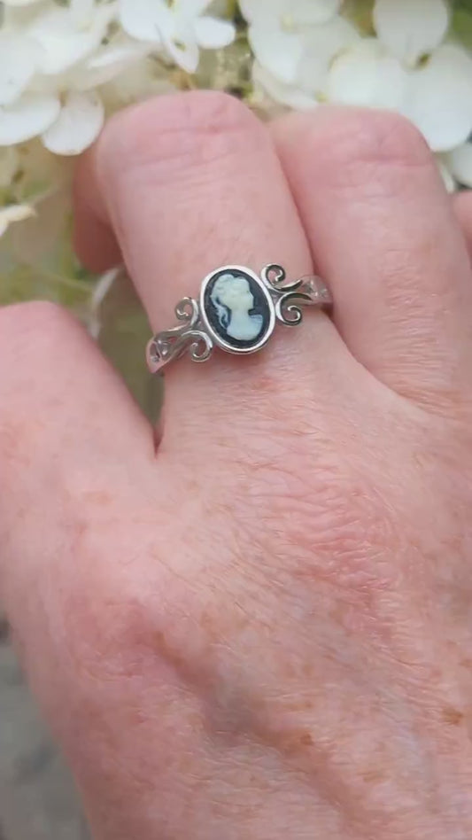 Sterling Silver Cameo Ring: Adjustable Greek Goddess Jewelry