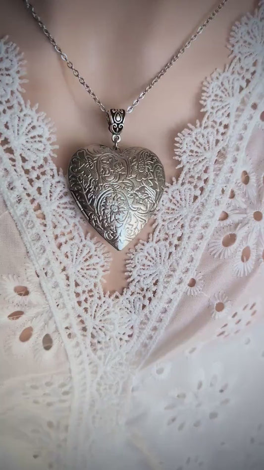Floral Heart Locket Necklace | Valentine's Photo Keepsake Gift