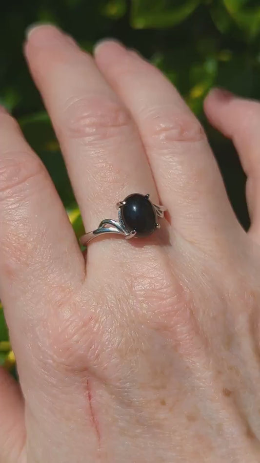 Onyx Sterling Silver Ring, Adjustable Black Gothic Jewelry
