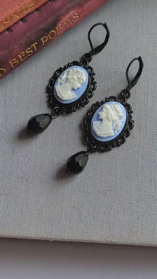 Blue Lady Cameo Earrings | Gothic Victorian Jewelry, Dark Academia Gift