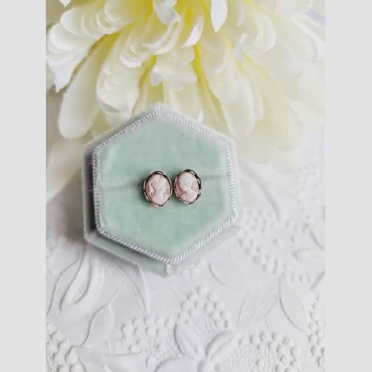 Peach Cameo Stud Earrings: Sterling Silver-Plated, Surgical Steel Posts