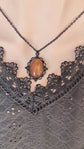 Oval Carnelian Necklace, Gothic Lacy Pendant, Handmade Jewelry