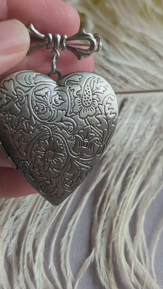 Floral Heart Locket Brooch | Vintage Bridal Bouquet Memory Pin