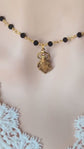 Scarab Pendant Choker | Black Beaded Rosary Chain Necklace
