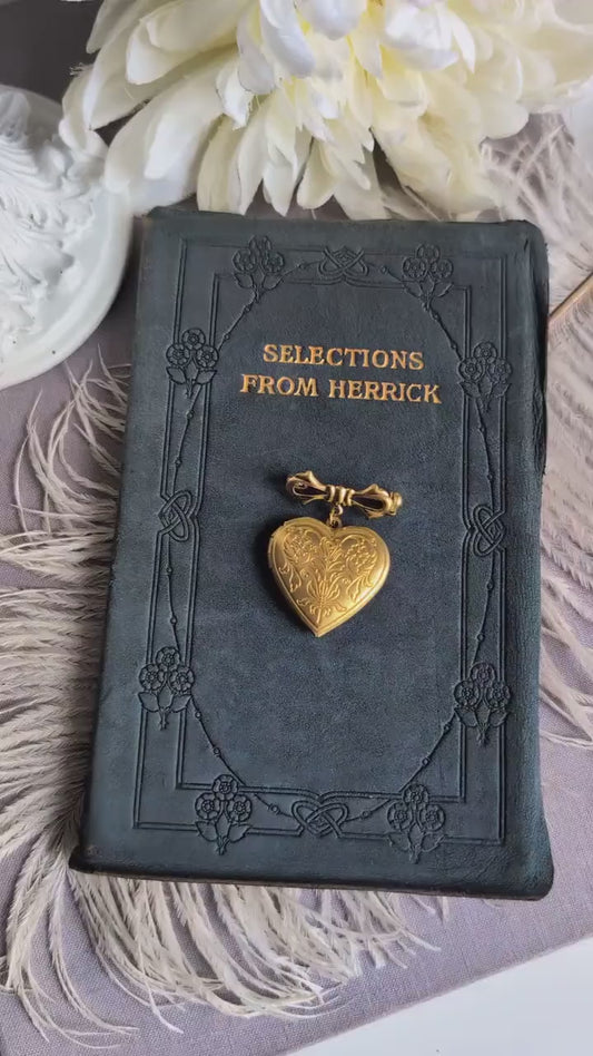 Brass Floral Heart Locket Brooch: Victorian Bridal Bouquet Keepsake